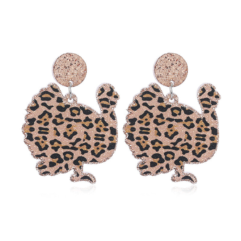 Wholesale Christmas Thanksgiving Animal Leopard Print Turkey Earrings